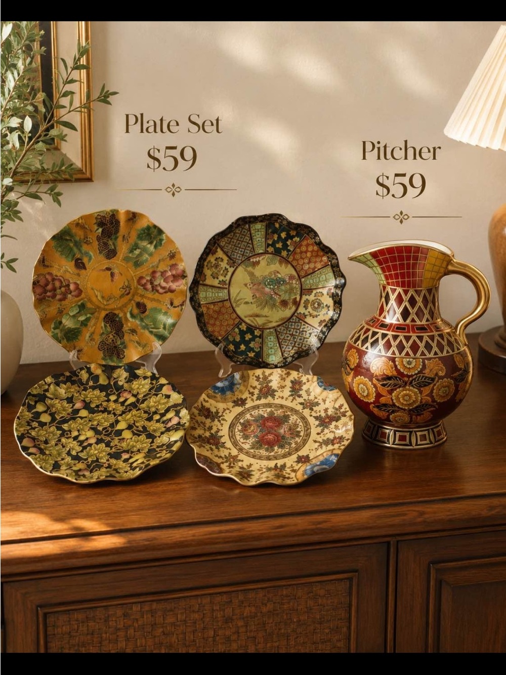 Decorative Yellow & Multicolor Floral Plate Set